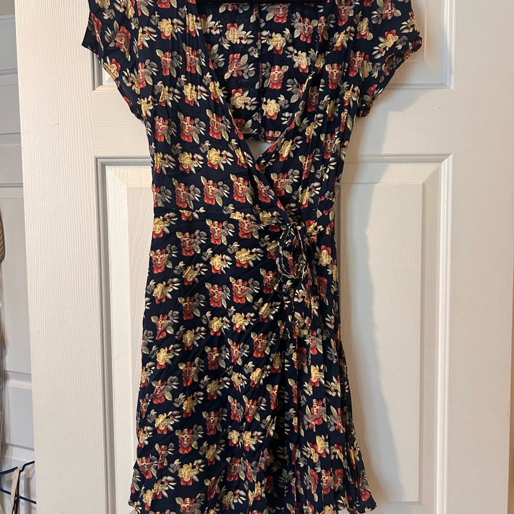 Floral Wrap Dress - Black and Red